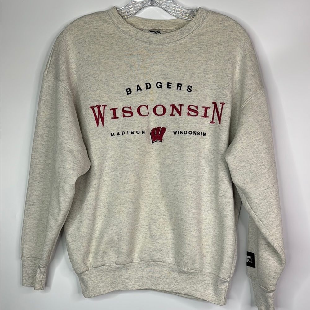 Vintage Starter Wisconsin Badgers Gray Crewneck Sweatshirt Size Medium
